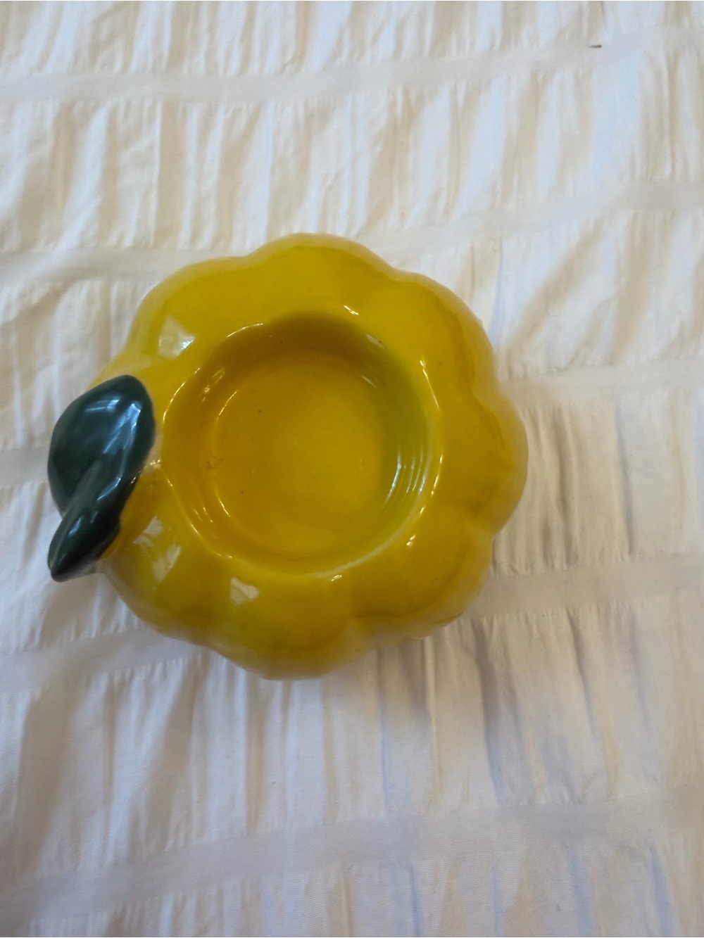 Yellow Lemon Ceramic Tea light holder with Green Leaf